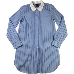 Ralph Lauren Blue Striped Blouse Womens 16 Peter Pan Collar Long Sleeve Button